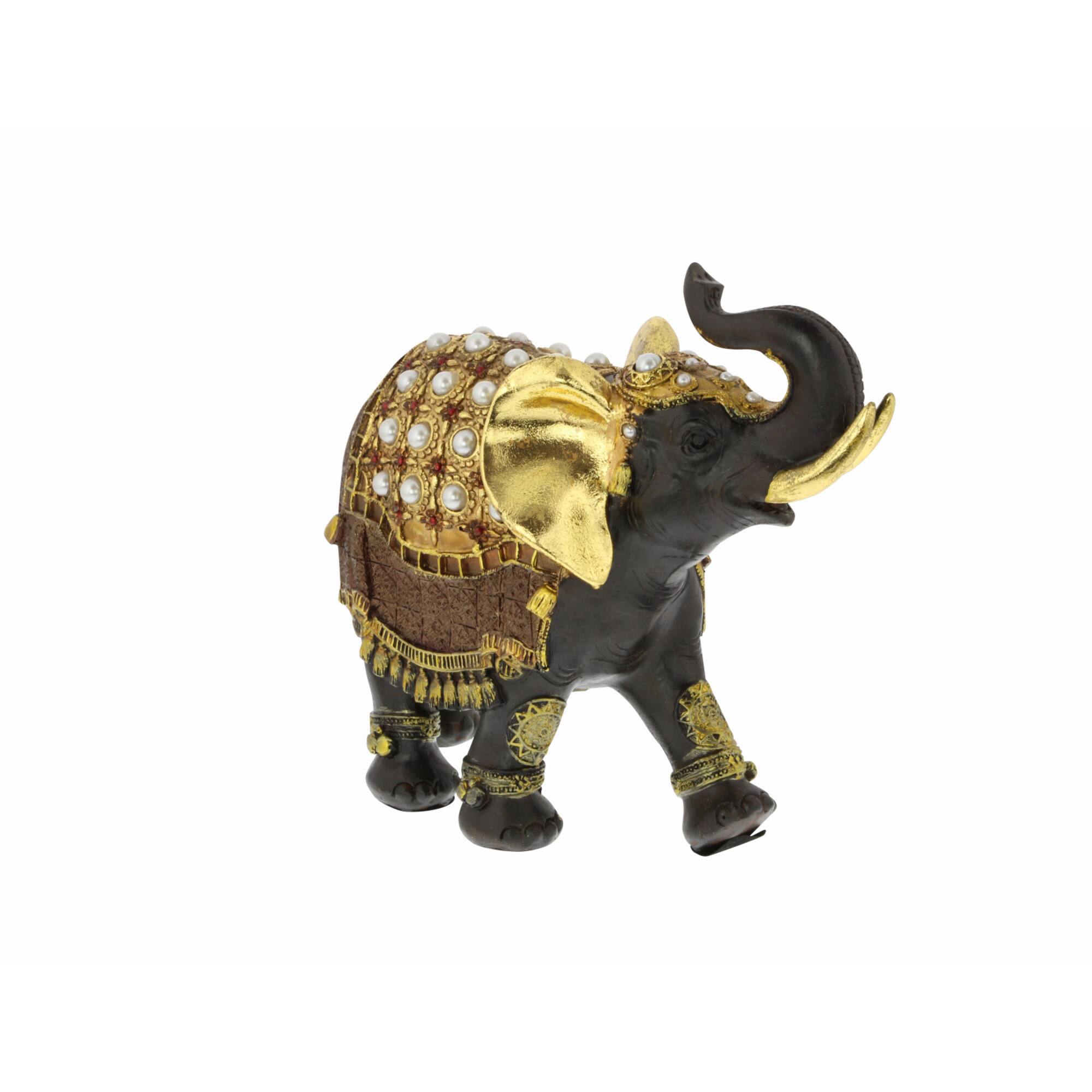 10" Brown Eclectic Polystone Elephant Sculpture